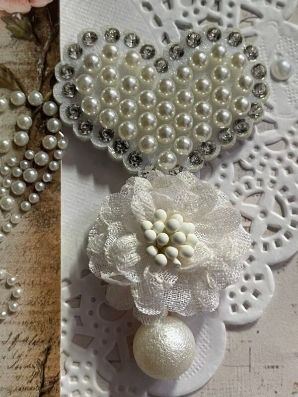 Luxury Shabby Greeting card & Envelope HEART - PEARLS - SENDING LOVE - Image 2
