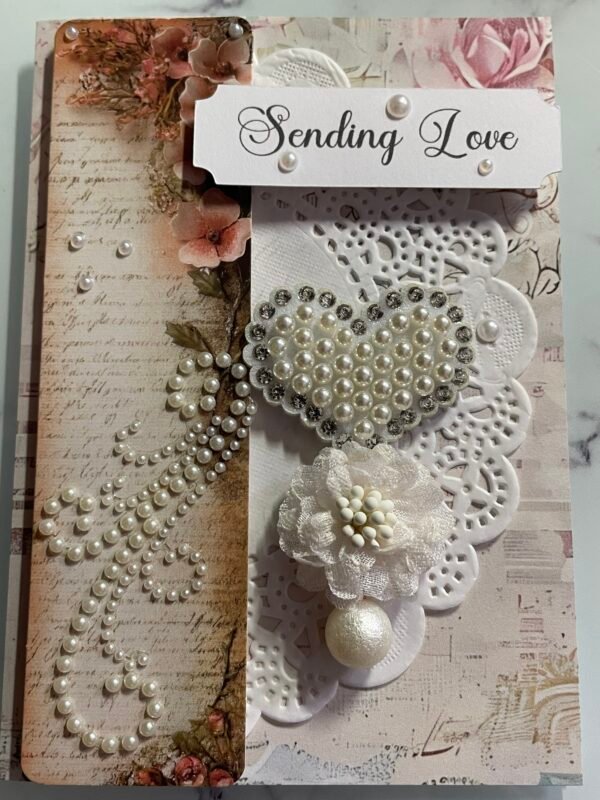 Luxury Shabby Greeting card & Envelope HEART - PEARLS - SENDING LOVE - Image 4