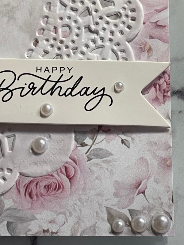 Luxury 3D Handmade Shabby Birthday Card & Envelope. Pearls & Roses. Size A6 - Image 3