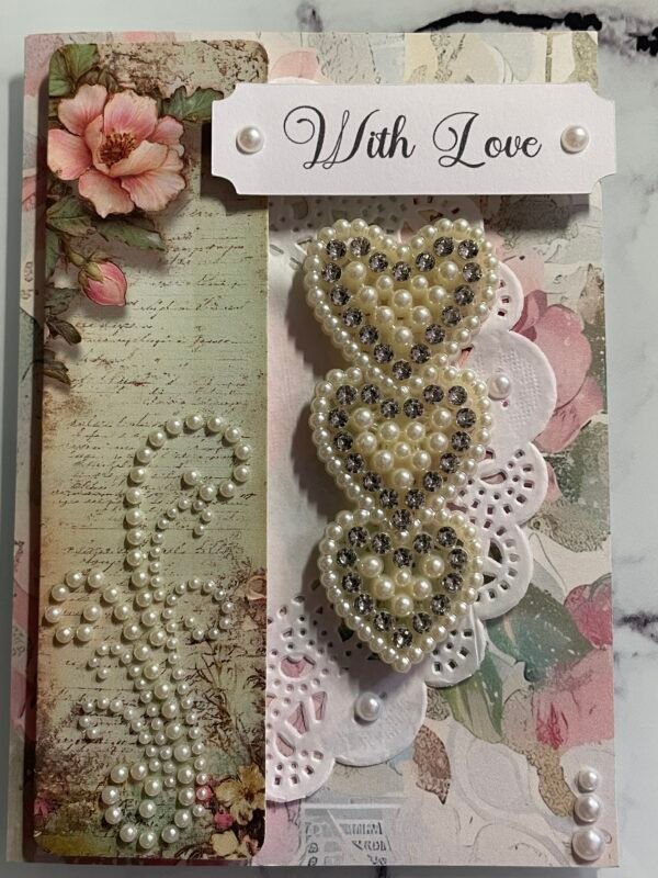 Luxury Floral Rose PEARL HEARTS - WITH LOVE - Greeting Card & Envelope - Image 5