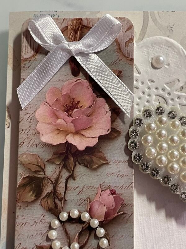 Luxury 3D Shabby Rose and Pearl Birthday Card & Envelope. Size A6 - Image 4