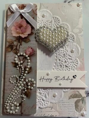 Luxury 3D Shabby Rose and Pearl Birthday Card & Envelope. Size A6