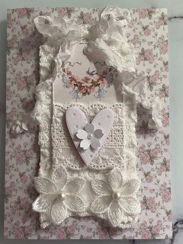 Luxury Shabby Chic Lace Card and envelope. Heart and Flowers - Image 6