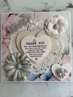 6X6" Luxury Shabby Handmade Card Topper - THANK YOU - LOVE