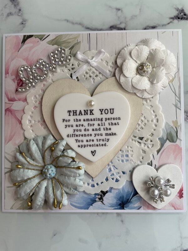 6X6" Luxury Shabby Handmade Card Topper - THANK YOU - LOVE