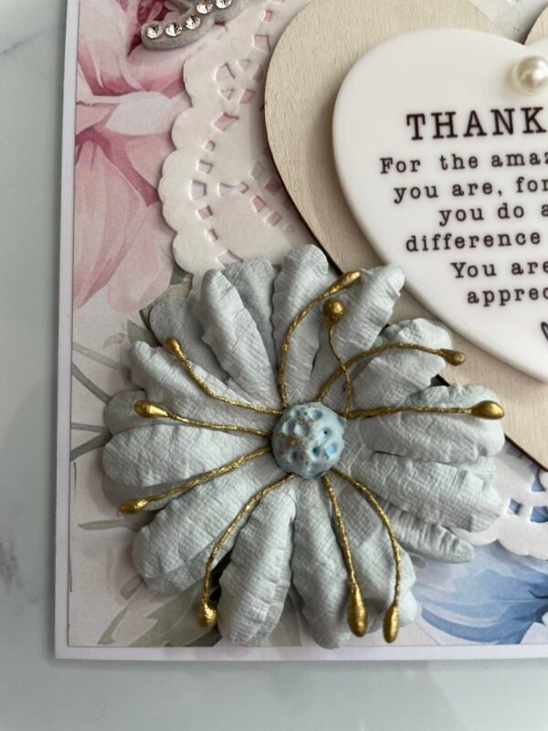 6X6" Luxury Shabby Handmade Card Topper - THANK YOU - LOVE - Image 2