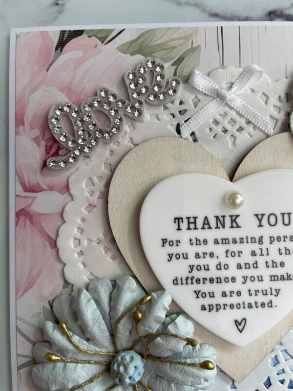 6X6" Luxury Shabby Handmade Card Topper - THANK YOU - LOVE - Image 3