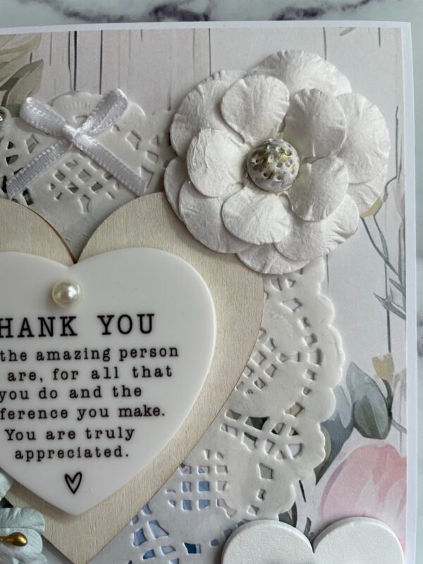 6X6" Luxury Shabby Handmade Card Topper - THANK YOU - LOVE - Image 4