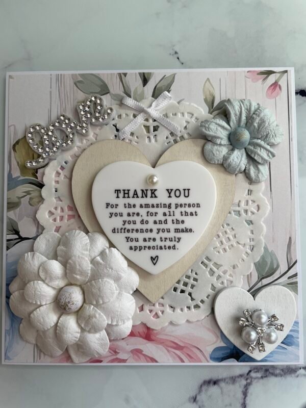6x6" Luxury Shabby Floral Handmade Card Topper - THANK YOU - LOVE - Image 7
