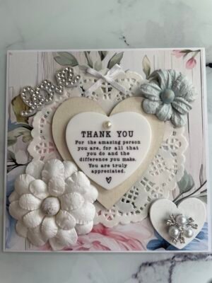 6x6" Luxury Shabby Floral Handmade Card Topper - THANK YOU - LOVE