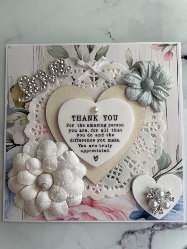 6x6" Luxury Shabby Floral Handmade Card Topper - THANK YOU - LOVE
