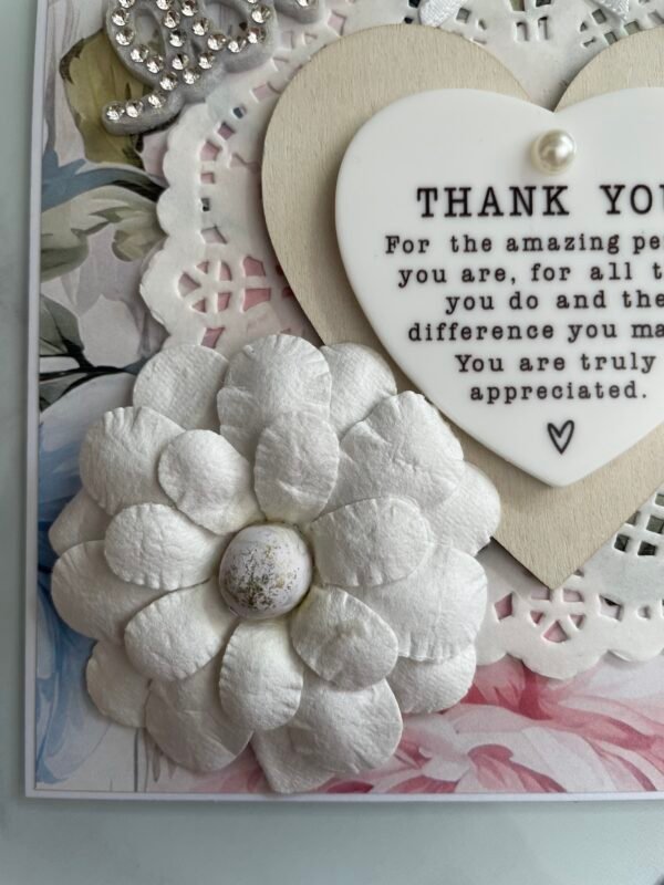 6x6" Luxury Shabby Floral Handmade Card Topper - THANK YOU - LOVE - Image 6