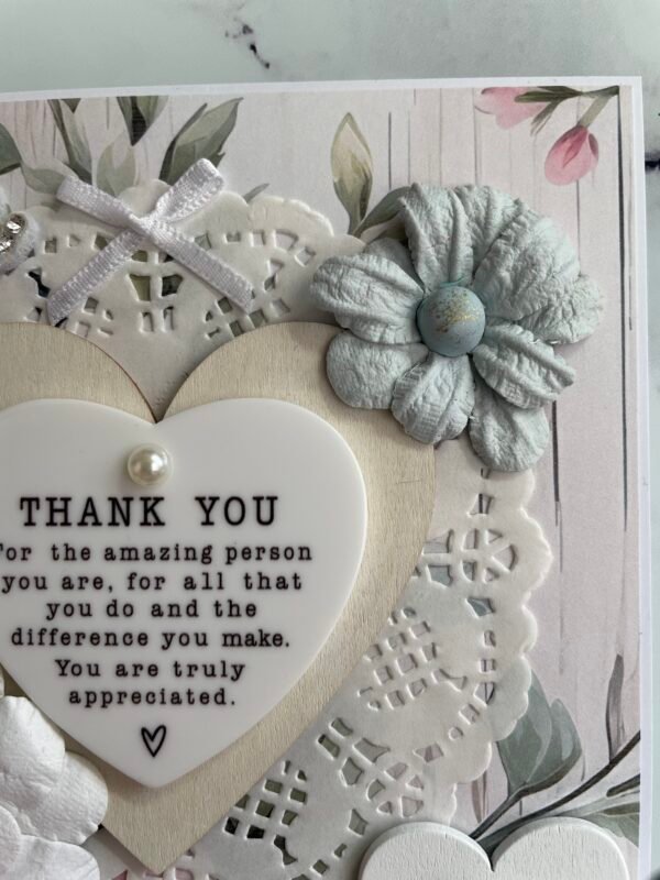 6x6" Luxury Shabby Floral Handmade Card Topper - THANK YOU - LOVE - Image 4