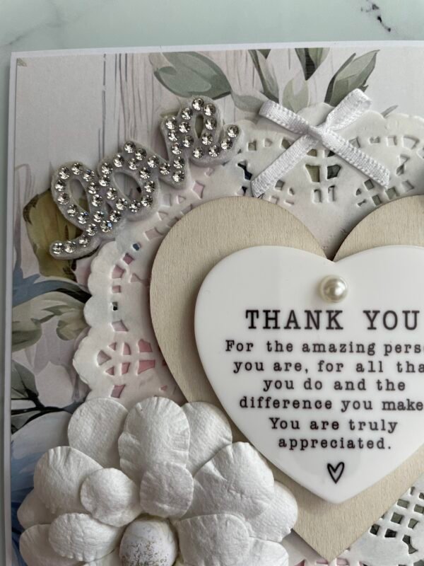 6x6" Luxury Shabby Floral Handmade Card Topper - THANK YOU - LOVE - Image 3