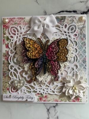 6x6" Luxury 3D Handmade Card Topper - JEWEL GEMSTONE BUTTERFLY