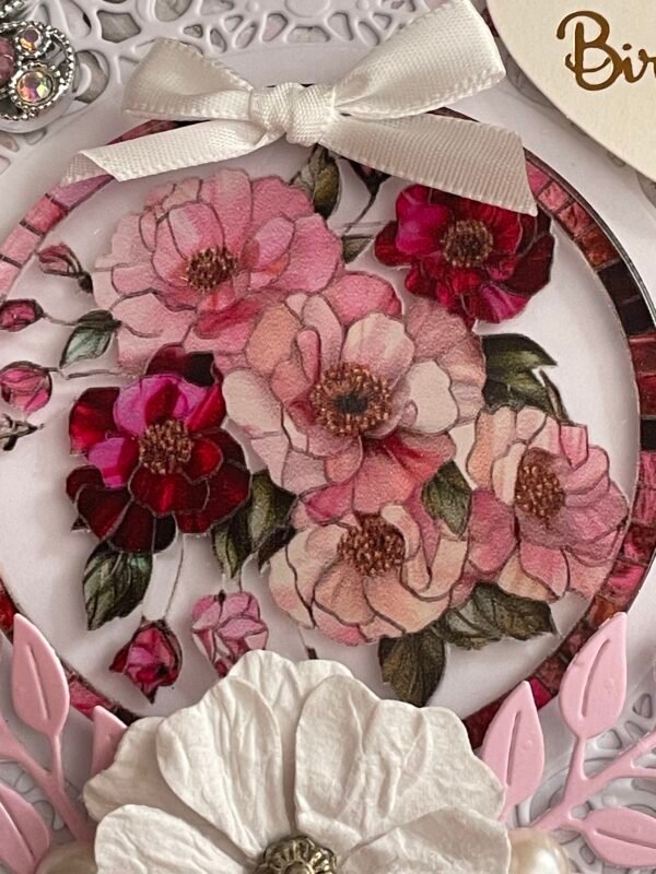6x6" Luxury 3D Handmade Birthday Card Topper FLORAL PINK & BUTTERFLY - Image 2