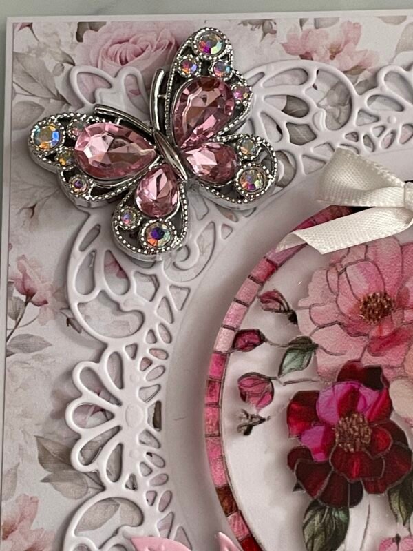 6x6" Luxury 3D Handmade Birthday Card Topper FLORAL PINK & BUTTERFLY - Image 3