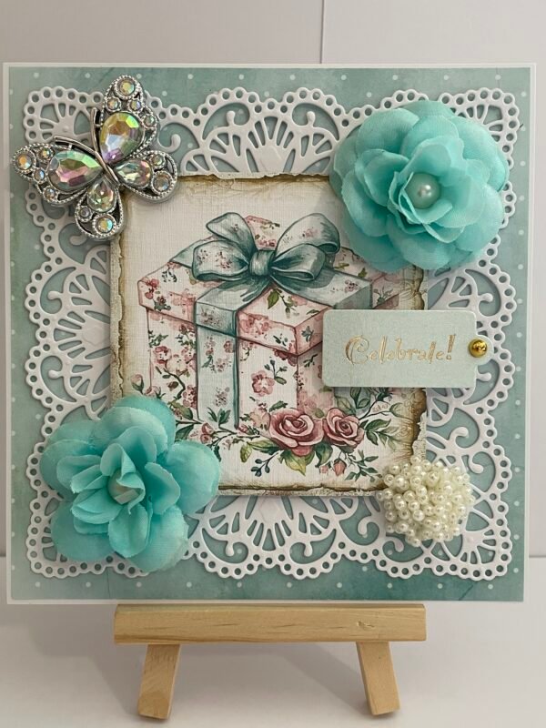 6x6" Luxury 3D Handmade Shabby Card Topper - Wrapped Gift - Celebrate - Image 7
