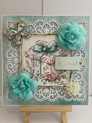 6x6" Luxury 3D Handmade Shabby Card Topper - Wrapped Gift - Celebrate
