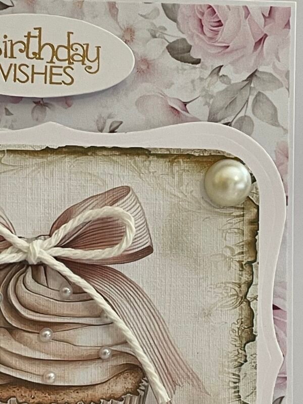 6x6" Luxury 3D Handmade Birthday Card Topper - SHABBY PEARL CUPCAKE - Image 6