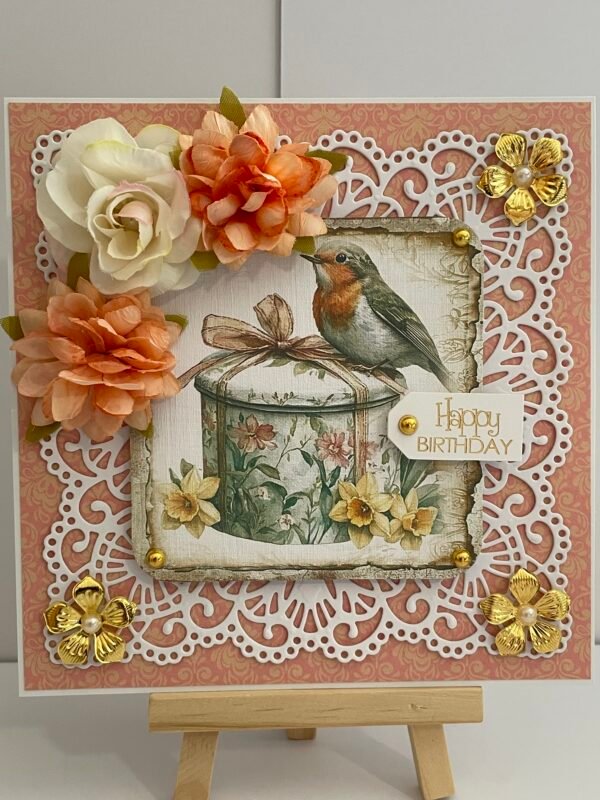 6x6" Luxury 3D Handmade Birthday Card Topper - SPRING/SUMMER ROBIN