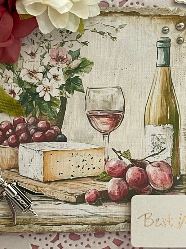 6x6" Luxury Floral 3D Handmade Card Topper - CHEESE & WINE - Image 2