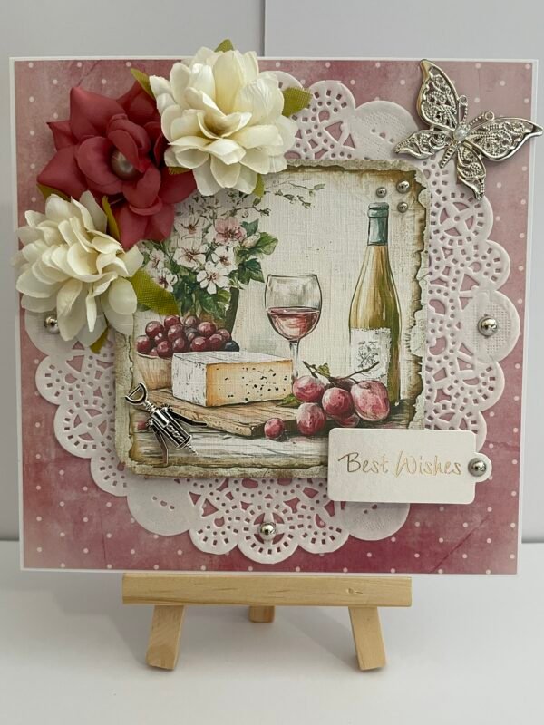 6x6" Luxury Floral 3D Handmade Card Topper - CHEESE & WINE - Image 9