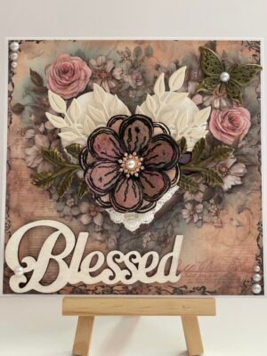 6x6" 3D Luxury Handmade Vintage Floral Rose Shabby Card Topper - Blessed