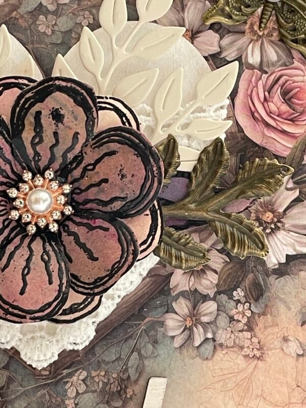 6x6" 3D Luxury Handmade Vintage Floral Rose Shabby Card Topper - Blessed - Image 3