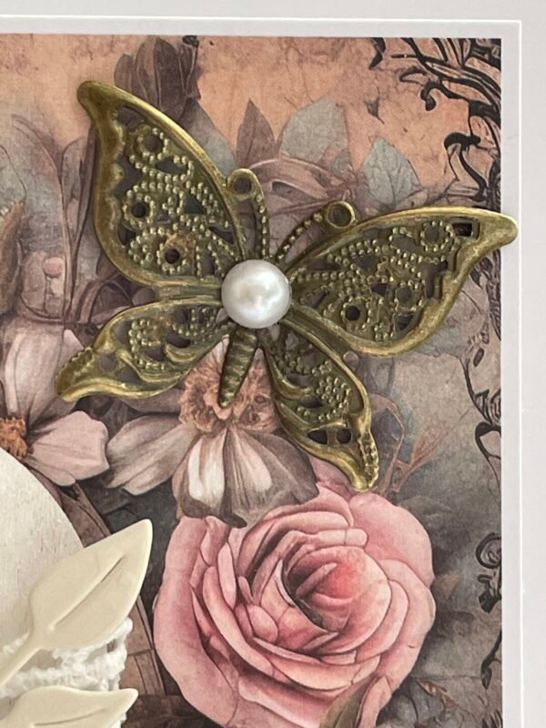 6x6" 3D Luxury Handmade Vintage Floral Rose Shabby Card Topper - Blessed - Image 4