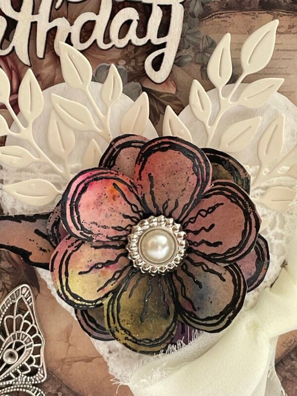 6x6" Luxury 3D Handmade Vintage Shabby Floral Birthday Card Topper - Heart - Butterfly - Image 2