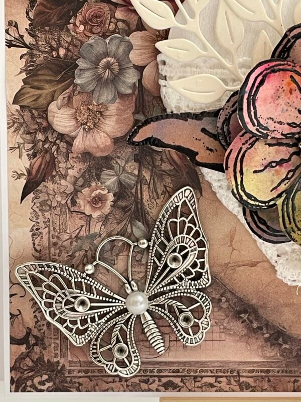 6x6" Luxury 3D Handmade Vintage Shabby Floral Birthday Card Topper - Heart - Butterfly - Image 3