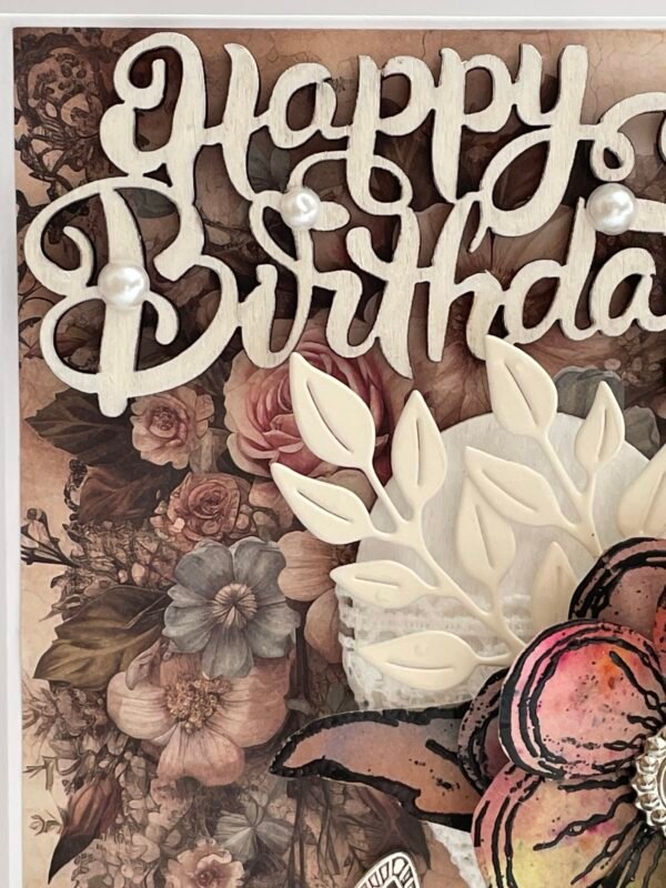 6x6" Luxury 3D Handmade Vintage Shabby Floral Birthday Card Topper - Heart - Butterfly - Image 4