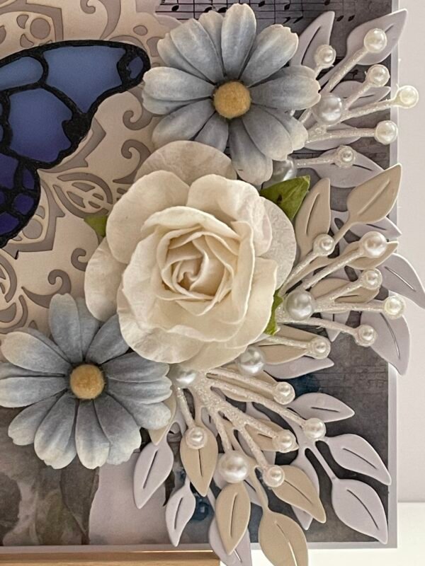 6x6" Luxury 3D Handmade Floral Card Topper - Blue Butterfly - Heart - Best Wishes - Image 3