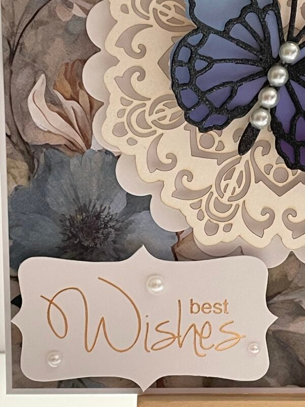 6x6" Luxury 3D Handmade Floral Card Topper - Blue Butterfly - Heart - Best Wishes - Image 4