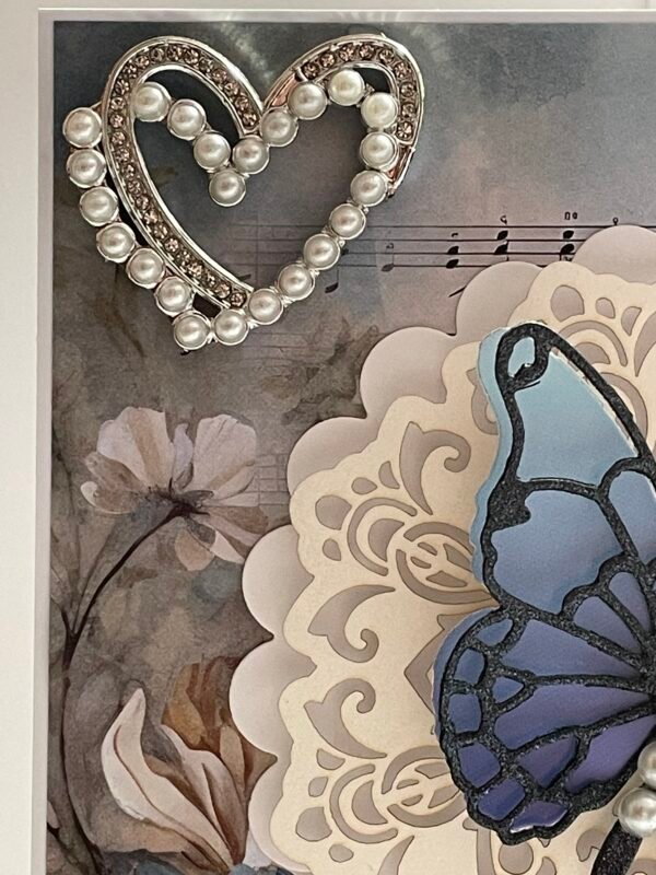 6x6" Luxury 3D Handmade Floral Card Topper - Blue Butterfly - Heart - Best Wishes - Image 5