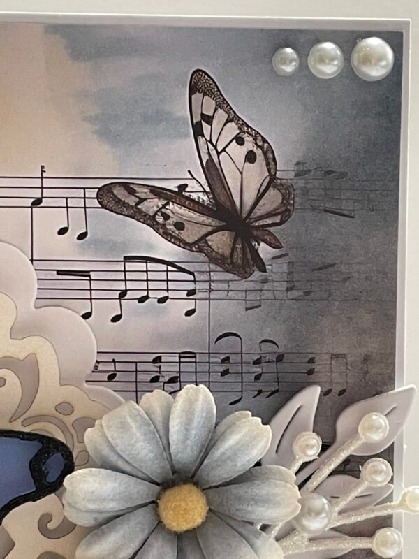 6x6" Luxury 3D Handmade Floral Card Topper - Blue Butterfly - Heart - Best Wishes - Image 6