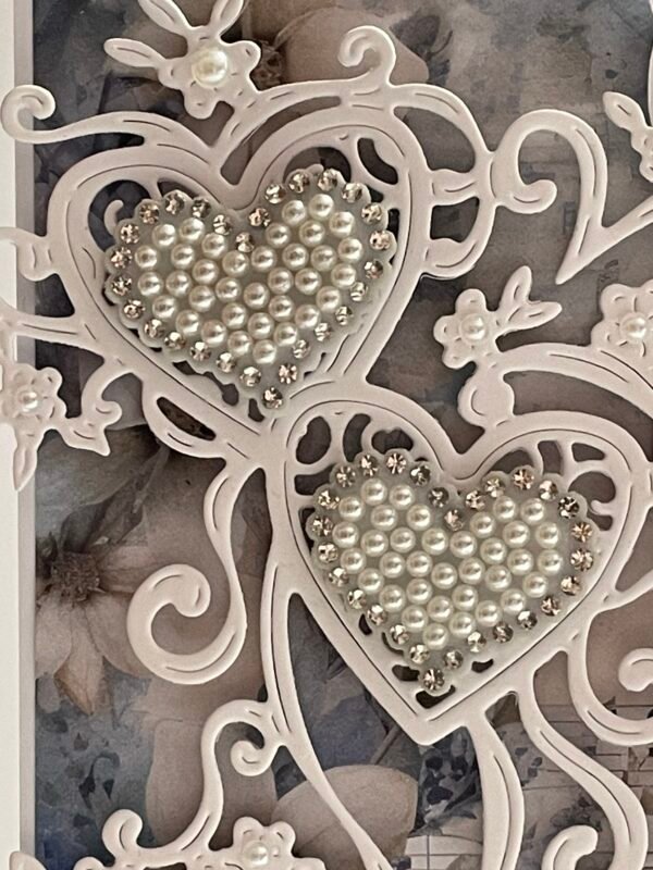6x6" Luxury 3D Handmade Card Topper - Blue Butterfly - Pearl Hearts - Music - Image 3