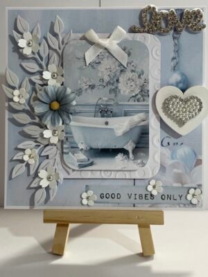 6x6" Luxury 3D Handmade Card Topper Shabby Blue Vintage Bath