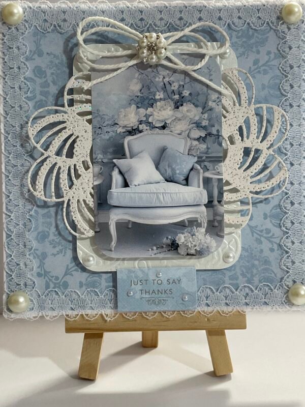 6x6" 3D Luxury Shabby Blue CHAIR Handmade Card Topper - Image 6