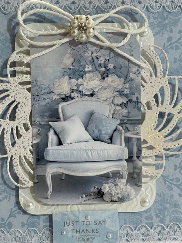 6x6" 3D Luxury Shabby Blue CHAIR Handmade Card Topper - Image 2
