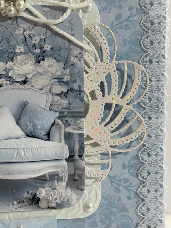6x6" 3D Luxury Shabby Blue CHAIR Handmade Card Topper - Image 4