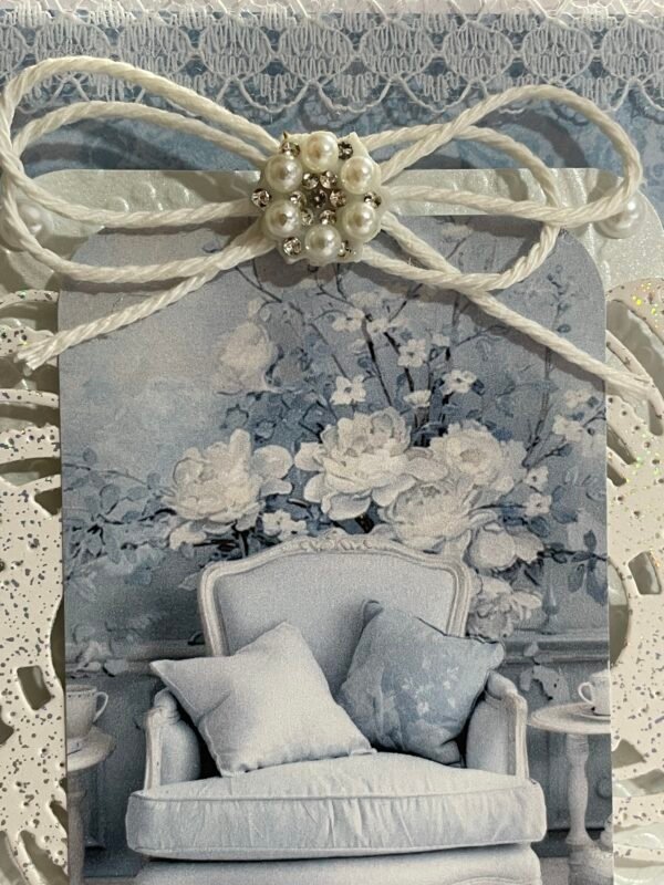 6x6" 3D Luxury Shabby Blue CHAIR Handmade Card Topper - Image 3