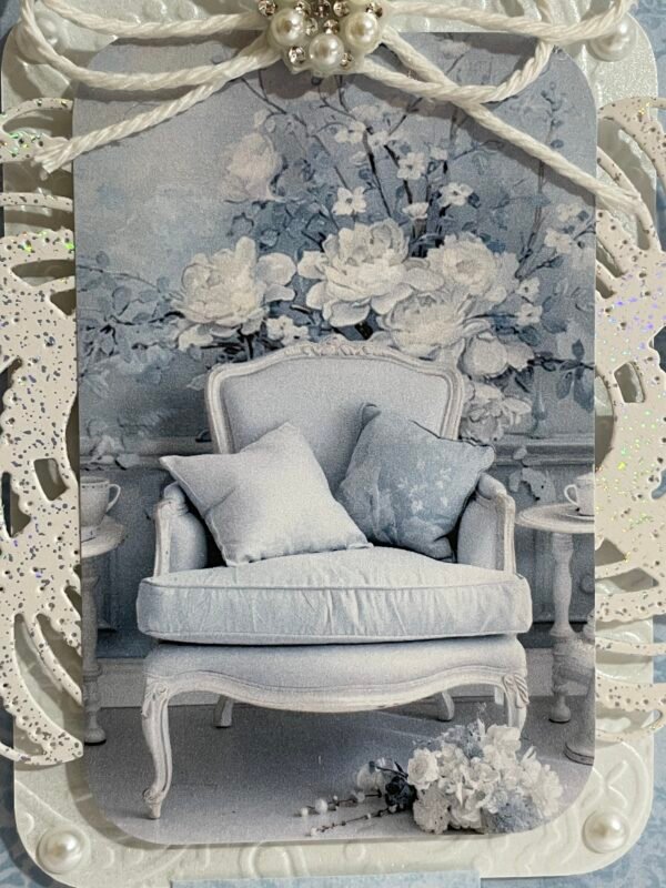 6x6" 3D Luxury Shabby Blue CHAIR Handmade Card Topper - Image 5