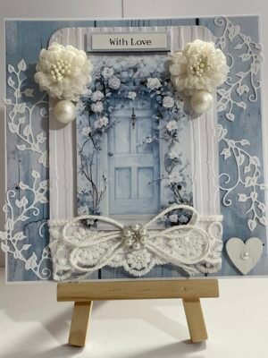 6x6" 3D Luxury Handmade Card Topper Blue Shabby DOOR - With Love