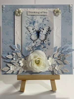 6x6" Luxury 3D Handmade Card Topper. Shabby Blue - Floral Butterfly