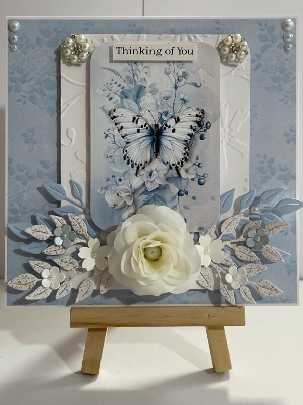 6x6" Luxury 3D Handmade Card Topper. Shabby Blue - Floral Butterfly