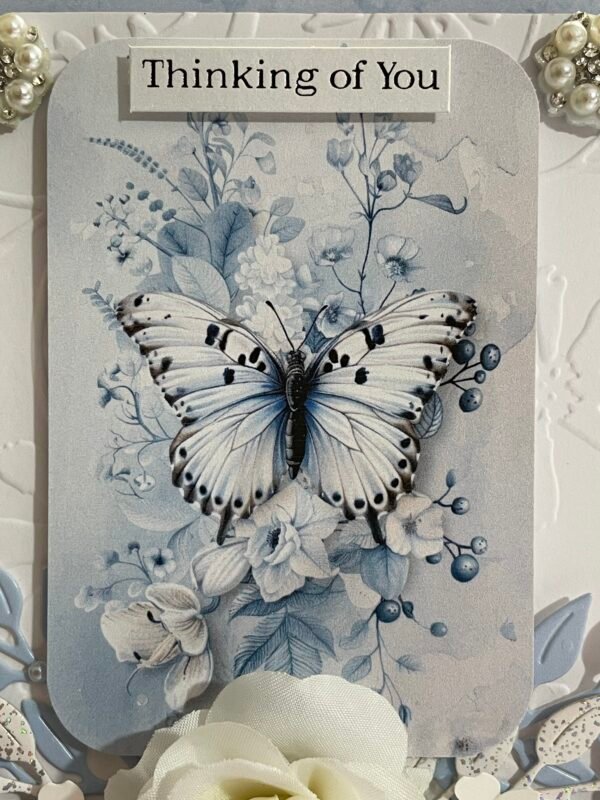 6x6" Luxury 3D Handmade Card Topper. Shabby Blue - Floral Butterfly - Image 2