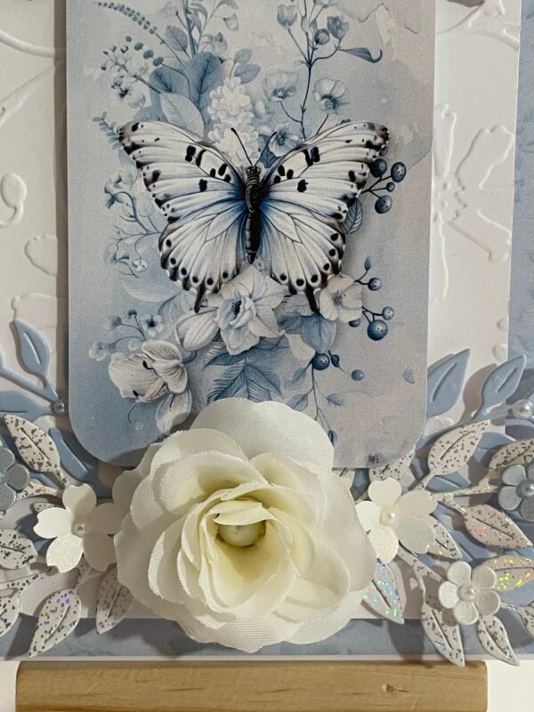 6x6" Luxury 3D Handmade Card Topper. Shabby Blue - Floral Butterfly - Image 3