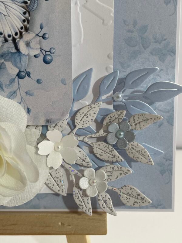 6x6" Luxury 3D Handmade Card Topper. Shabby Blue - Floral Butterfly - Image 4